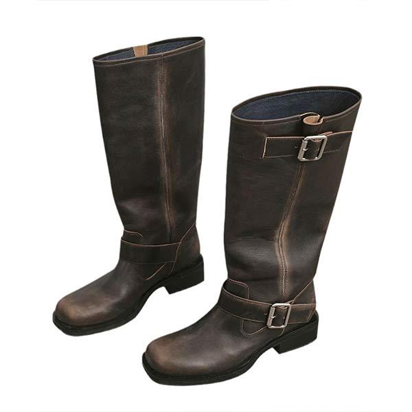 Women's Vintage Chunky Heel Belt Buckle Knee-High Riding Boots