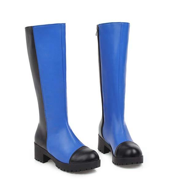 Women's Patchwork Chunky Heel Knee-High Boots