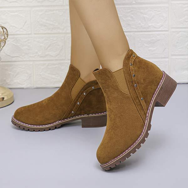 Women's Vintage Suede Chunky Heel Ankle Boots