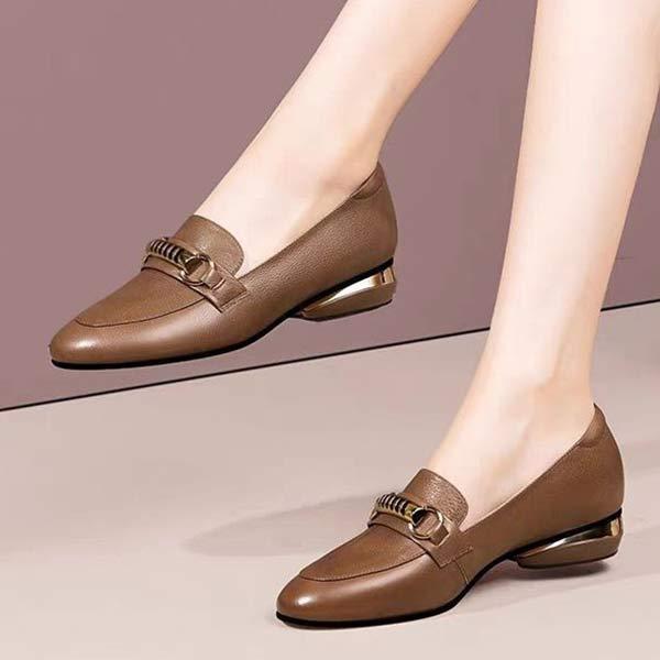 Women's Low-Heel Loafers with Metal Chain