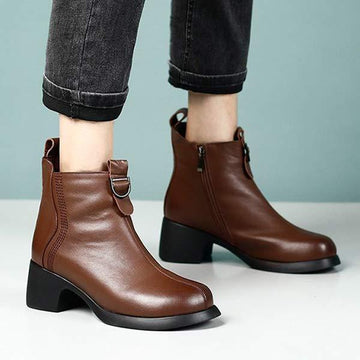 Women's Side Zipper Chunky Heel Ankle Boots