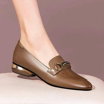 Women's Low-Heel Loafers with Metal Chain