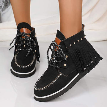 Women's Suede Fringe Flat Ankle Boots