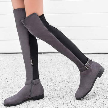 Women's Flat Elastic Splicing Belt Buckle Boots