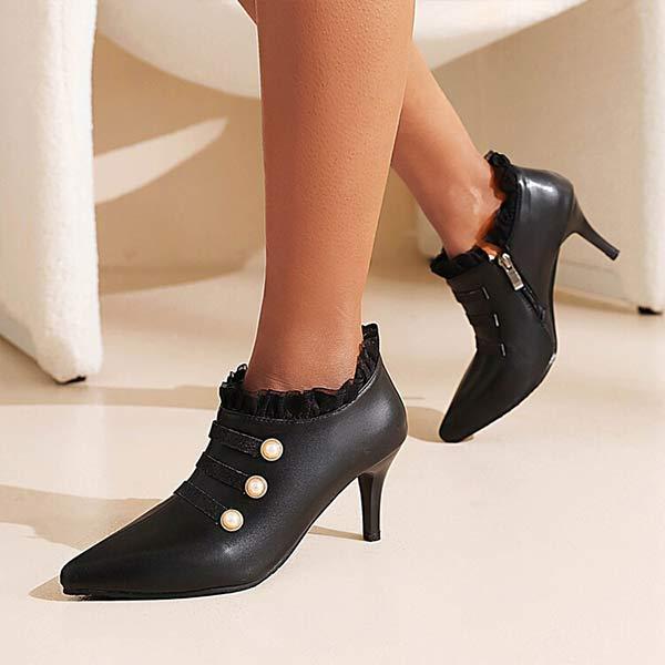 Women's Lace Trimmed Pointed Toe High Heel Pumps