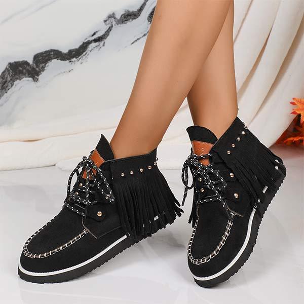 Women's Suede Fringe Flat Ankle Boots