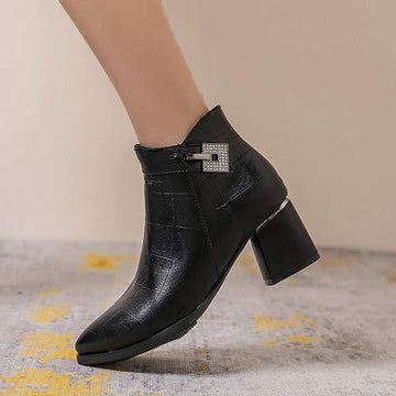 Women's Pointed Toe Block Heel Side Zipper Vintage Ankle Boots