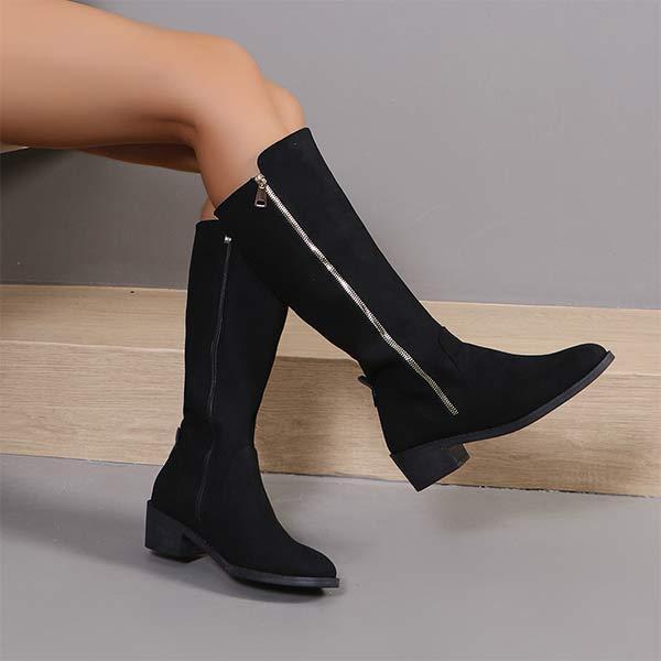 Women's Block Heel Knee-High Boots with Side Zipper