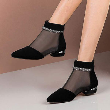 Women's Fashion Rhinestone Pointed Toe Hollow Low-Heel Sandals