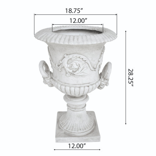 Classic Roman MGO Garden Urn Planter, 28.25" Wide Floral Relief Flower Pot with Handles