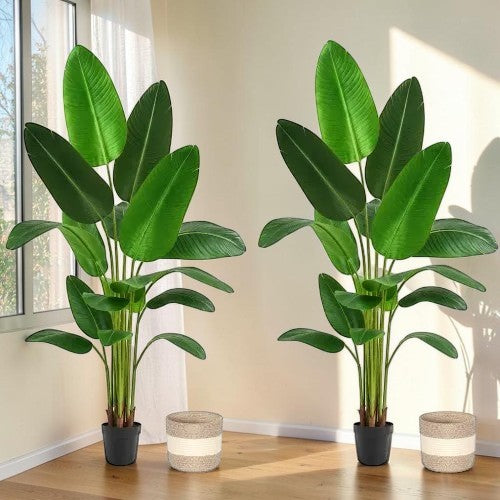 6FT Artificial Bird of Paradise Plants, 2 Pack Faux Banana Leaf Trees with Planters