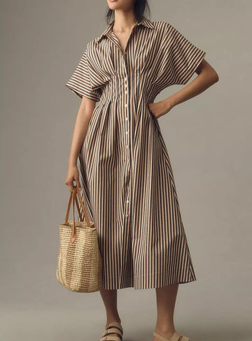 Button-Front Pleated Shirt Dress