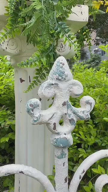 Vintage 48" Rustic White Iron Garden Fence, Antique Border, Trellis & Weatherproof Animal Barrier