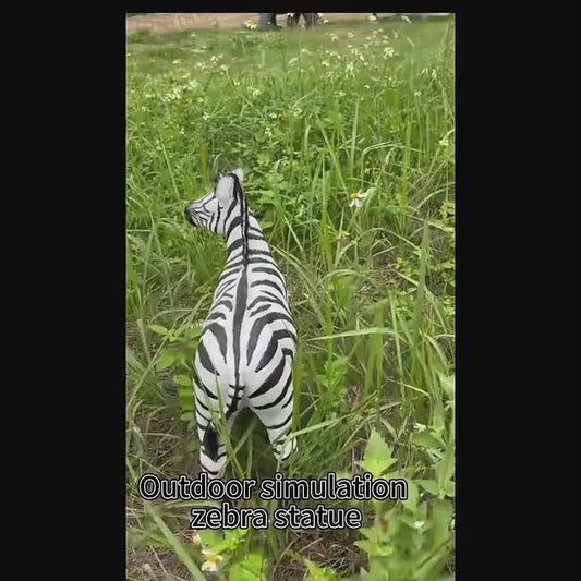 18" Lifelike Zebra Garden Statue, Hand-Painted Resin Black & White Animal for Patio & Yard
