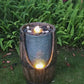 Rustic Barrel Water Fountain with Bird Waterer, 24.8" LED Lighted Resin Garden Decor