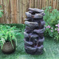 Rock Waterfall Outdoor Fountain with LED Lights, 23.6" Tiered Stone Garden Decor