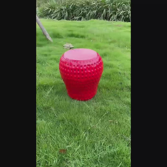 13.4" Oversized Strawberry Resin Stool, Realistic Fruit Side Table for Patio, Garden & Indoor Room