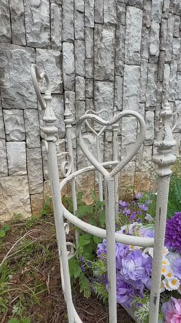 Vintage 29" Rustic White Iron Fence (2-Pack), Antique Heart Design Border, Trellis & Animal Barrier