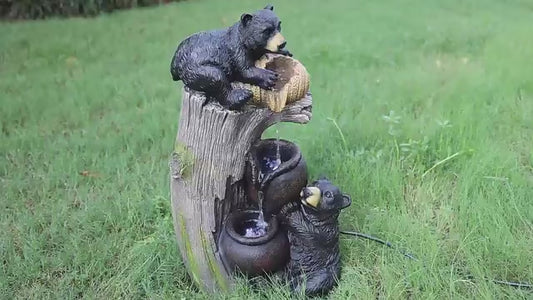 Bear Outdoor Water Fountain with LED Lights, 23.6" Resin Cascading Garden Decor