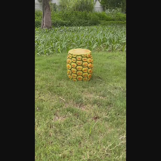 14" Oversized Pineapple Resin Stool, Realistic Fruit Side Table for Patio, Poolside & Balcony