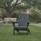 Folding Wooden Adirondack Chair with Embossed Grain, Solid Wood Patio Chair, Black