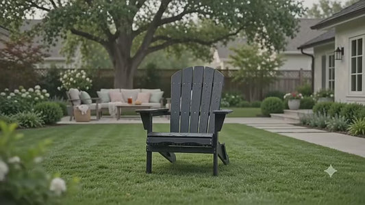 Folding Wooden Adirondack Chair with Embossed Grain, Solid Wood Patio Chair, Black