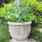 Antique Rustic 15.7" MGO Garden Urn Planter, Hand-Painted Weathered Shell & Leaf Relief Wide Pot