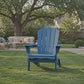 Folding Wooden Adirondack Chair with Embossed Grain, Solid Wood Patio Chair, Navy