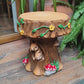 13.4" Whimsical Squirrel Tree Stump Stool, Hand-Painted Resin Side Table for Patio & Playroom