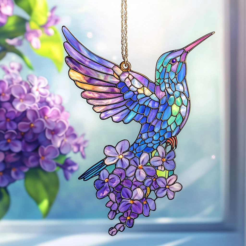 Colorful Hummingbird Flower Sun Catcher