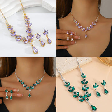 Elegant Floral Water Droplet Necklace and Earrings 2-Piece Set