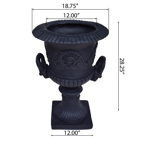 Classic Roman MGO Garden Urn Planter, 28.25" Wide Floral Relief Flower Pot with Handles