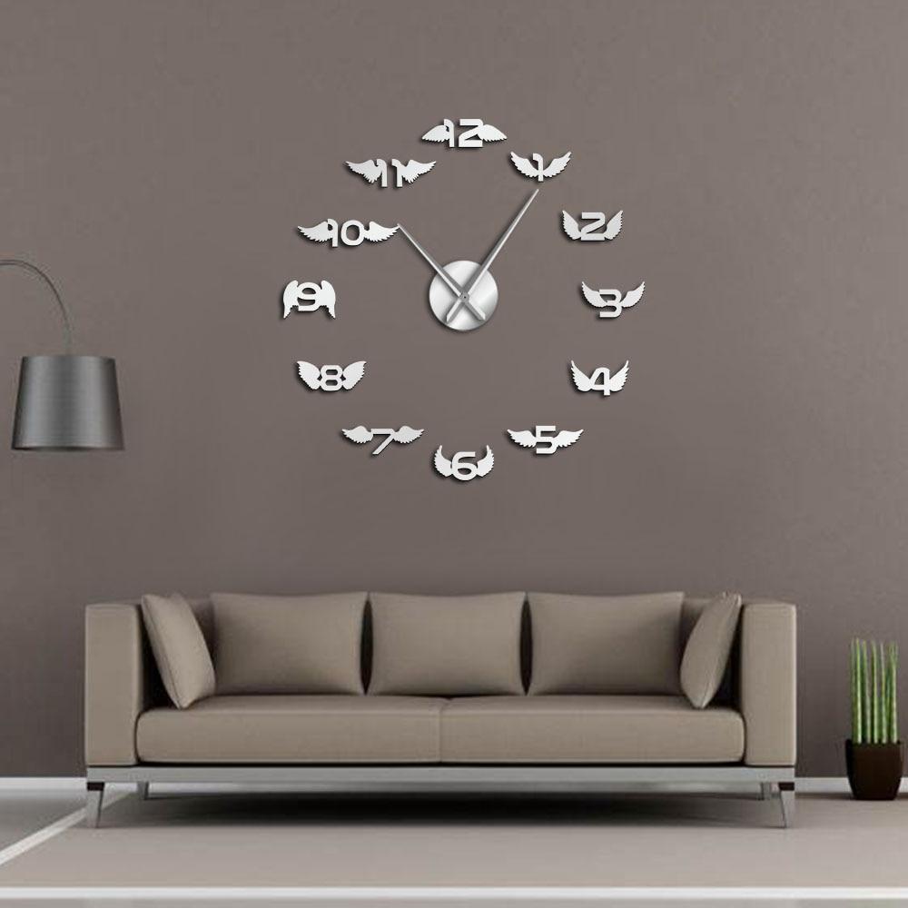 Angel Wings With Number Large Frameless DIY Wall Clock