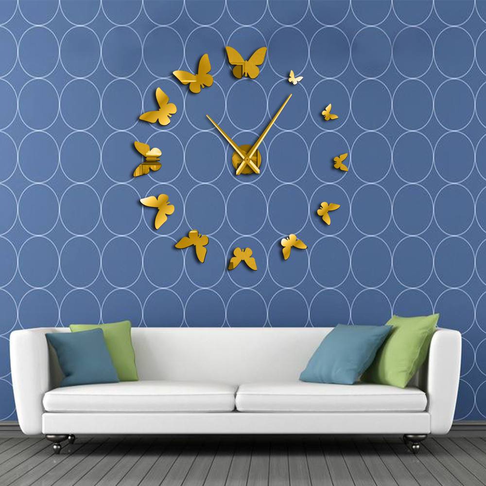 Beautiful Flying Butterflies Large Frameless DIY Wall Clock