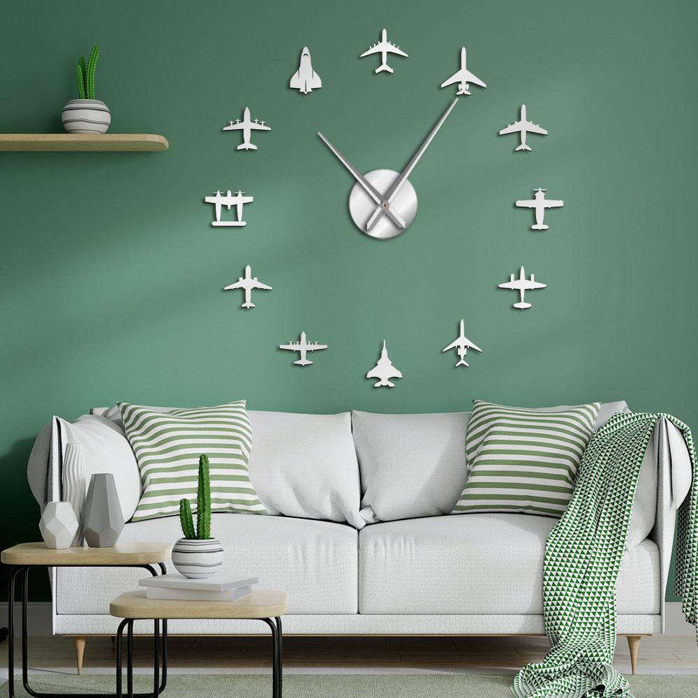 Flying Plane Fighter Jet Airplane Large Frameless DIY Wall Clock