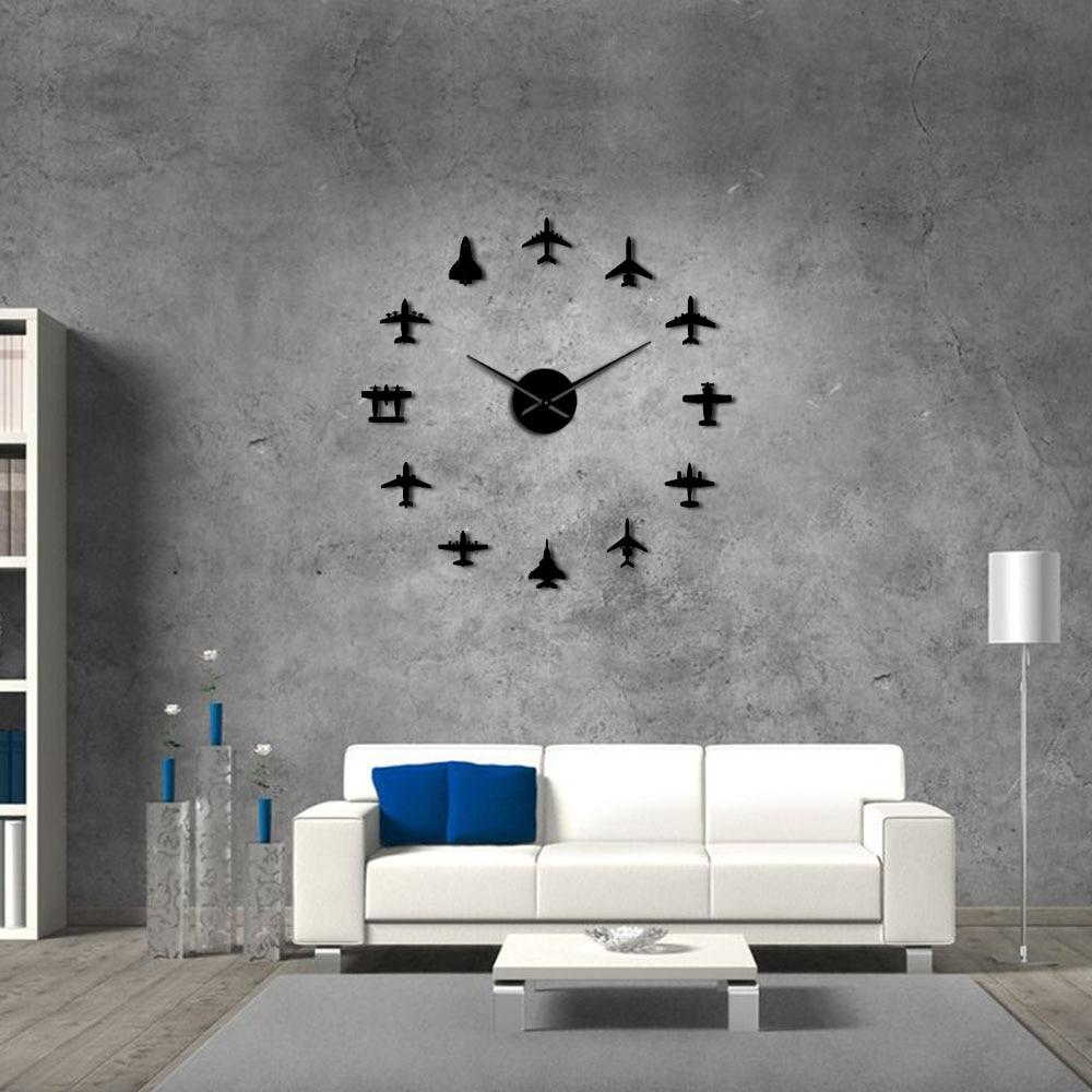 Flying Plane Fighter Jet Airplane Large Frameless DIY Wall Clock