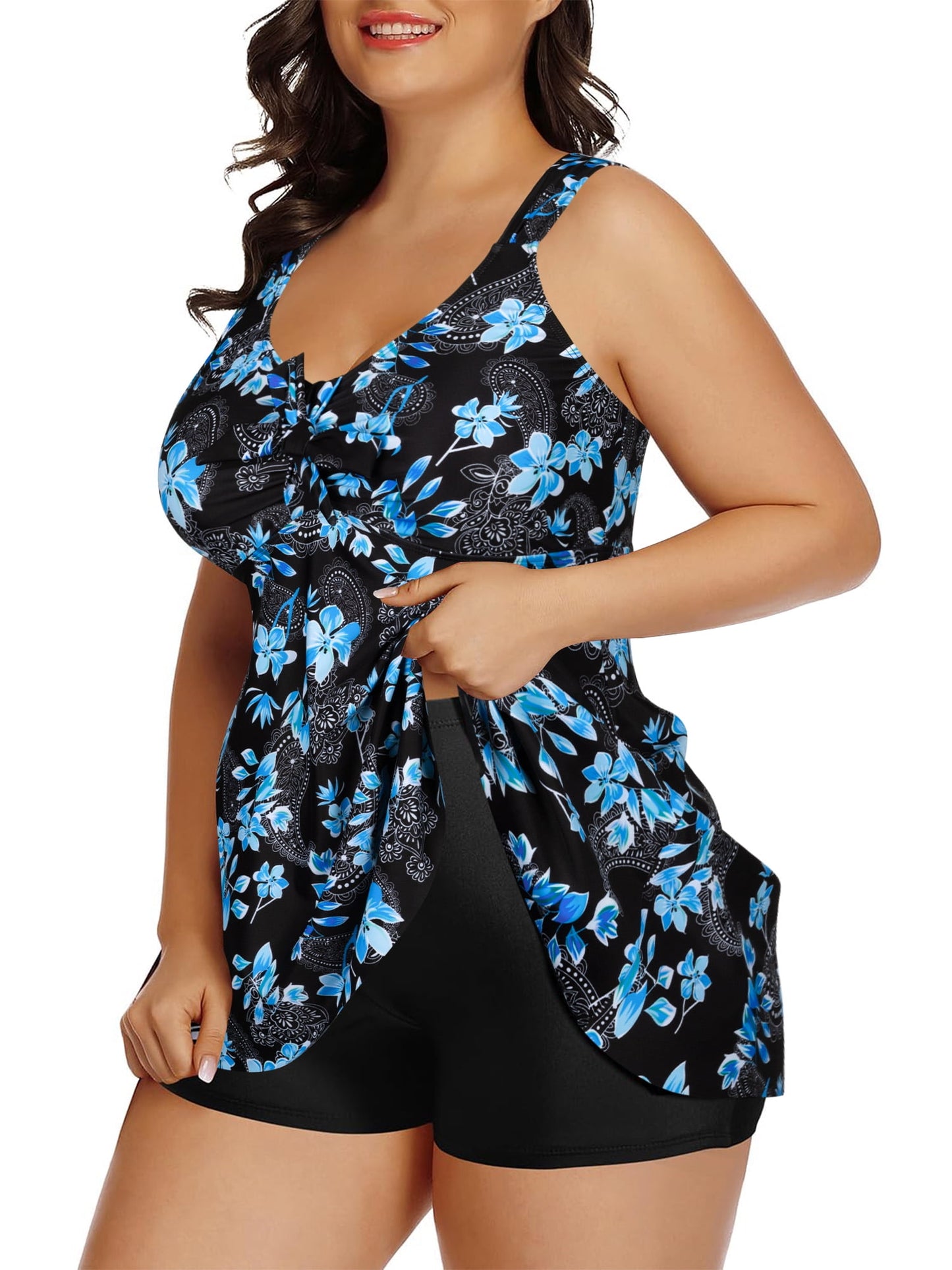 Plus Size Tankini Swimsuit Two Piece Flowy Swimdress Bathing Suits with Shorts