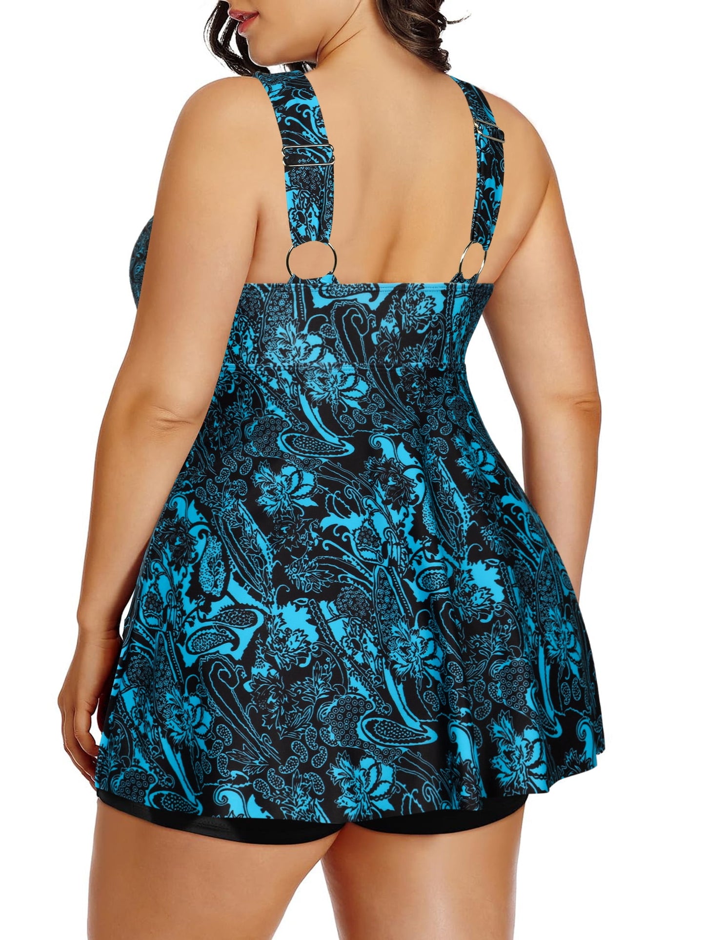 Plus Size Tankini Swimsuit Two Piece Flowy Swimdress Bathing Suits with Shorts