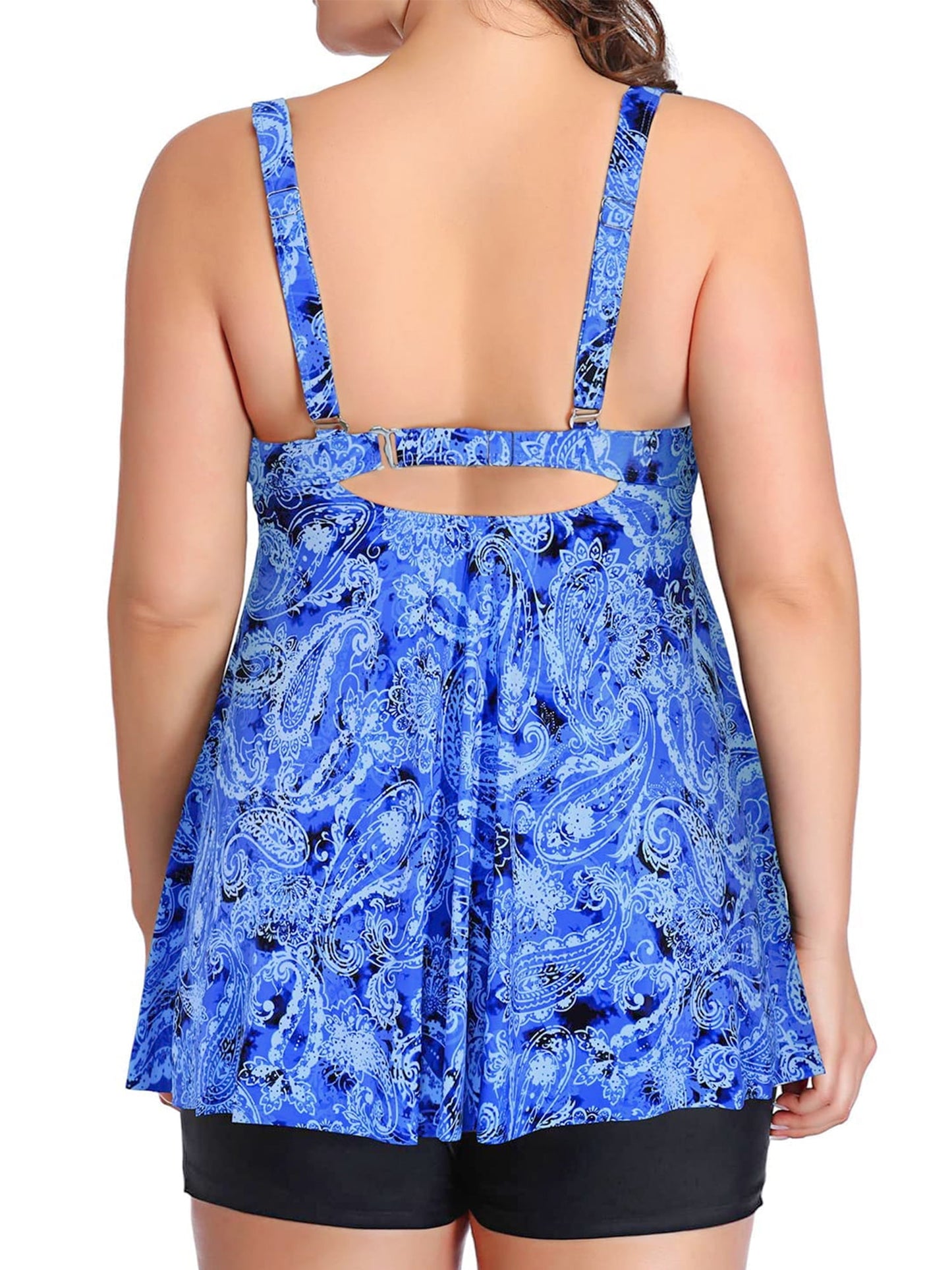 Plus Size Tankini Swimsuits with Shorts Tie-Front Bathing Suits 2 Piece Flowy Swimwear