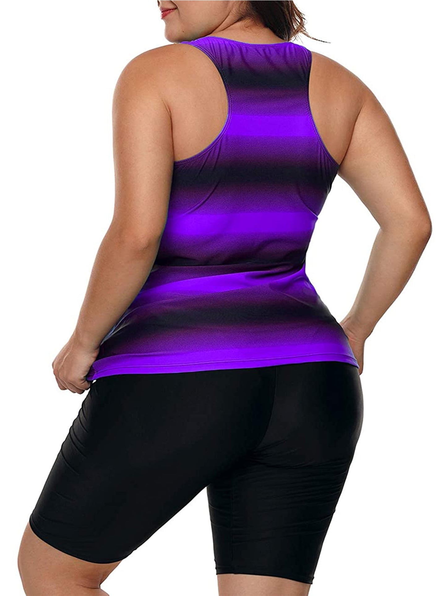 Plus Size Two Piece Bathing Suits Color Block Racerback Tankini Swimsuits with Swim Capris Swimwear