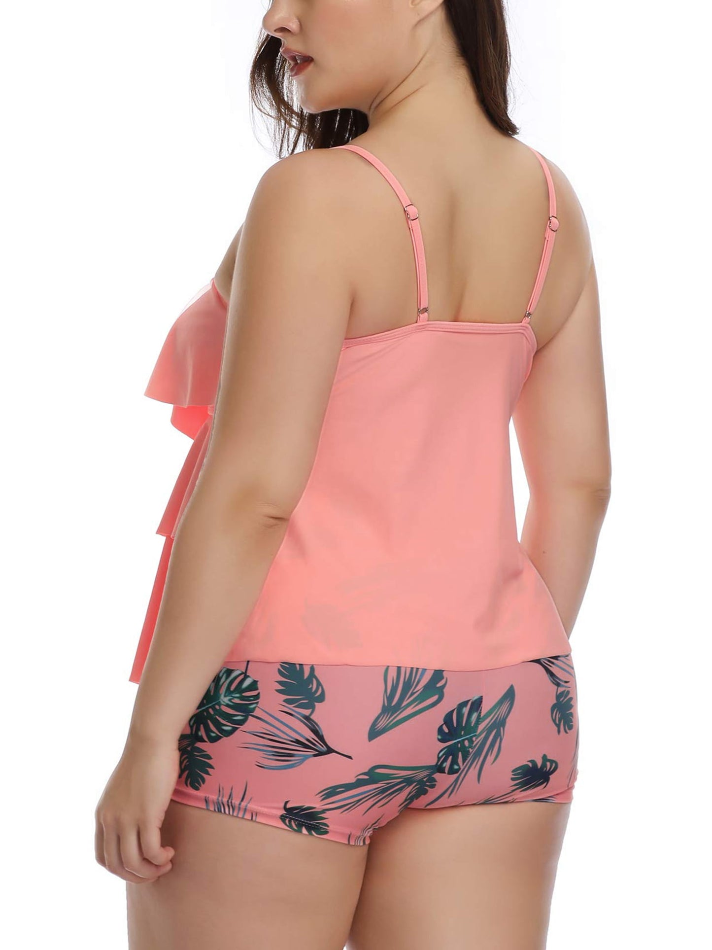 Plus Size Tankini Bathing Suits Tiered Ruffle Swimsuit Top with Boyshorts Tummy Control Swimwear