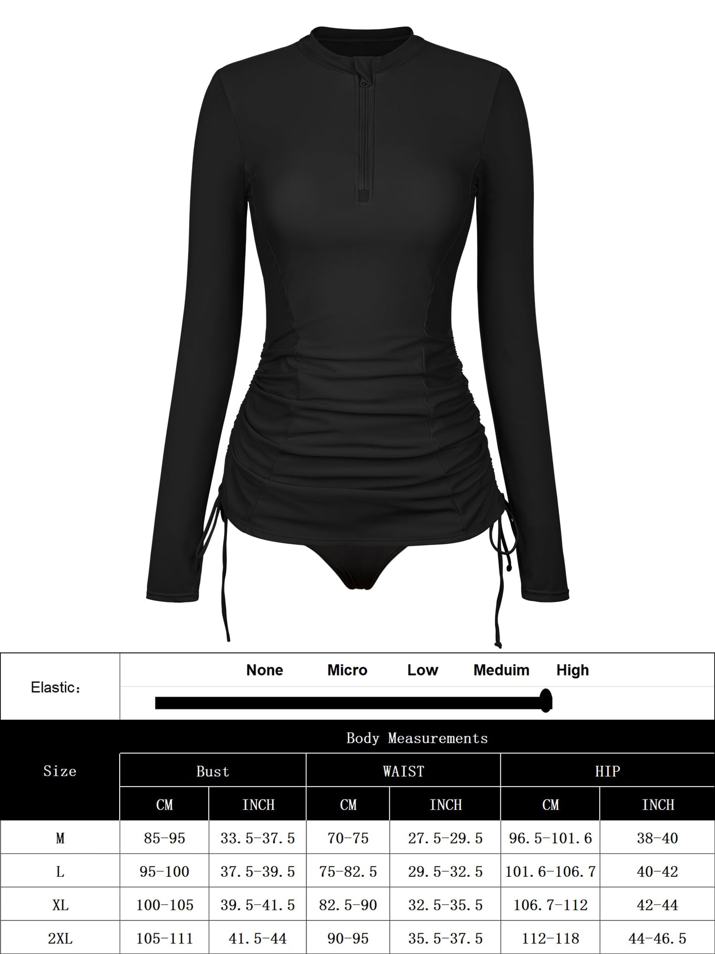 UPF 50 Long Sleeve 2 Piece Swimsuit Zipper Surfing Bathing Suit