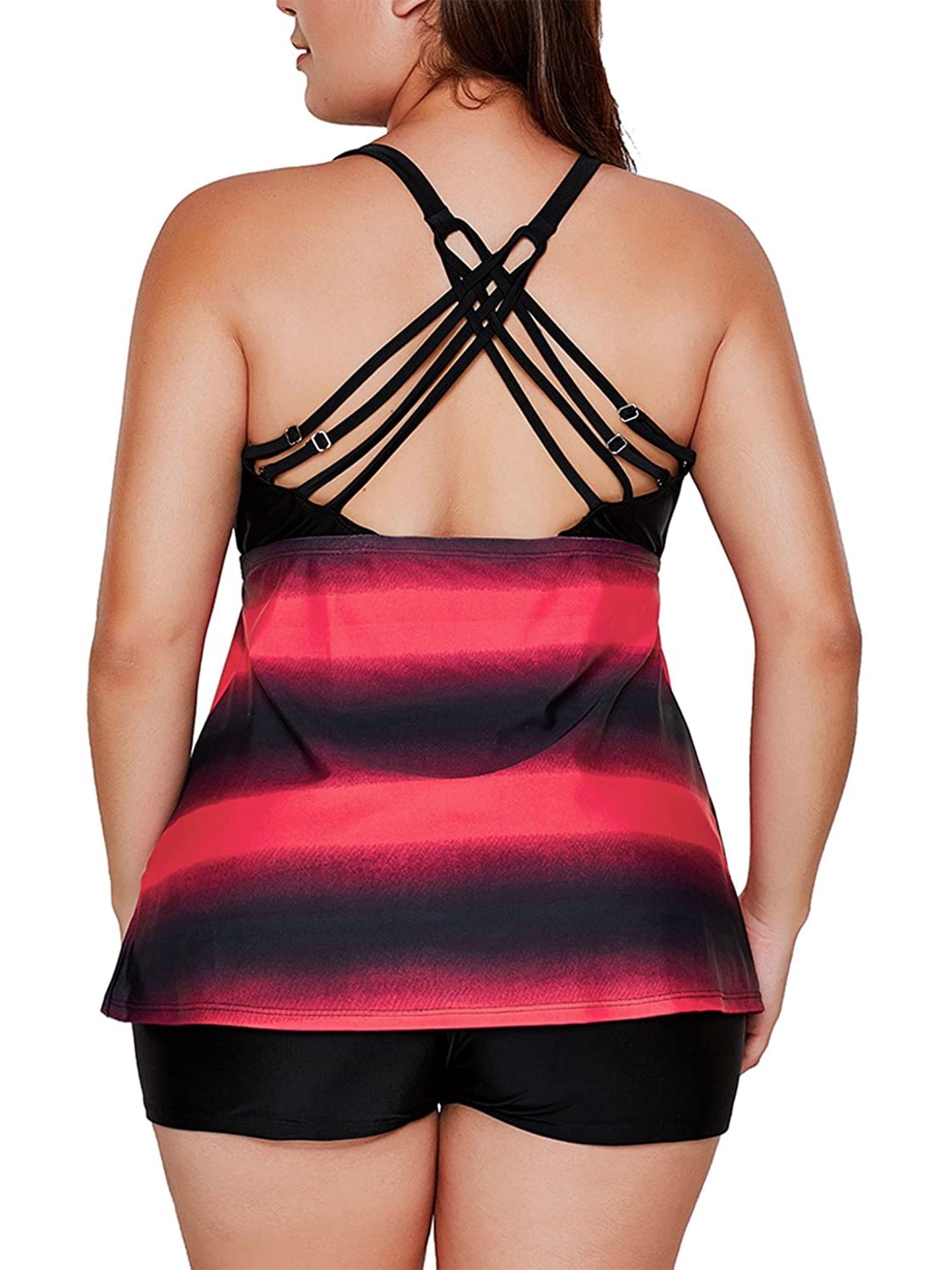 Plus Size Swimsuits Criss Cross Two Piece Tummy Control Tankini