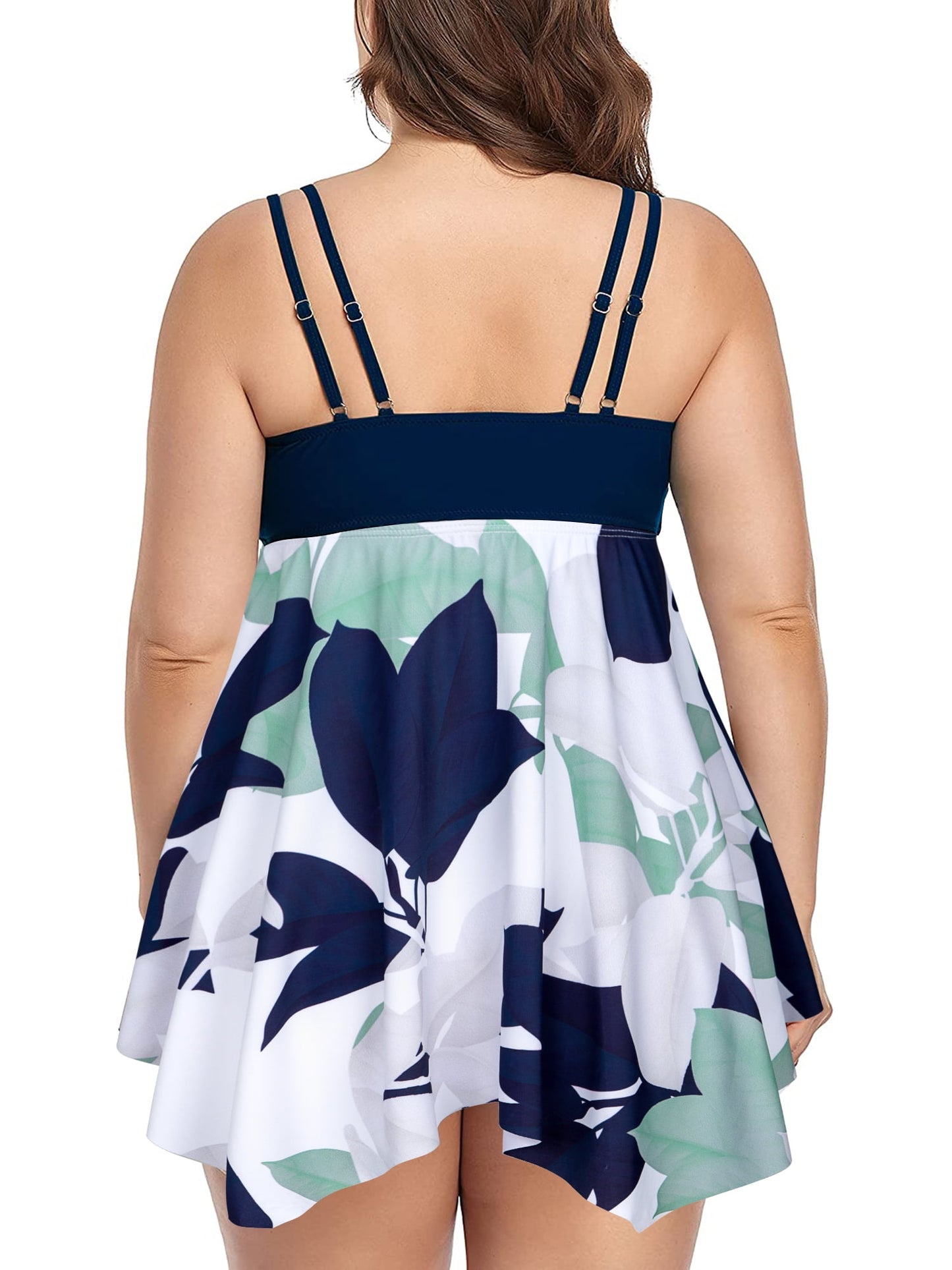 Plus Size Two Piece Swim Dress with Boyshorts Tankini Swimsuits Flowy Bathing Suits