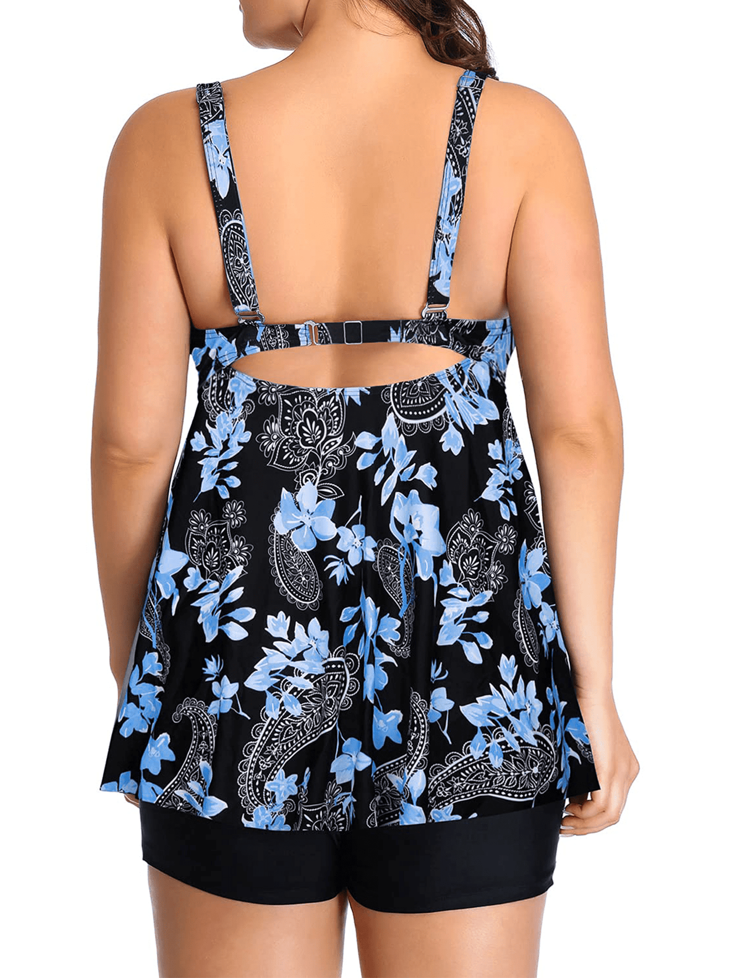 Plus Size Tankini Swimsuits with Shorts Tie-Front Bathing Suits 2 Piece Flowy Swimwear