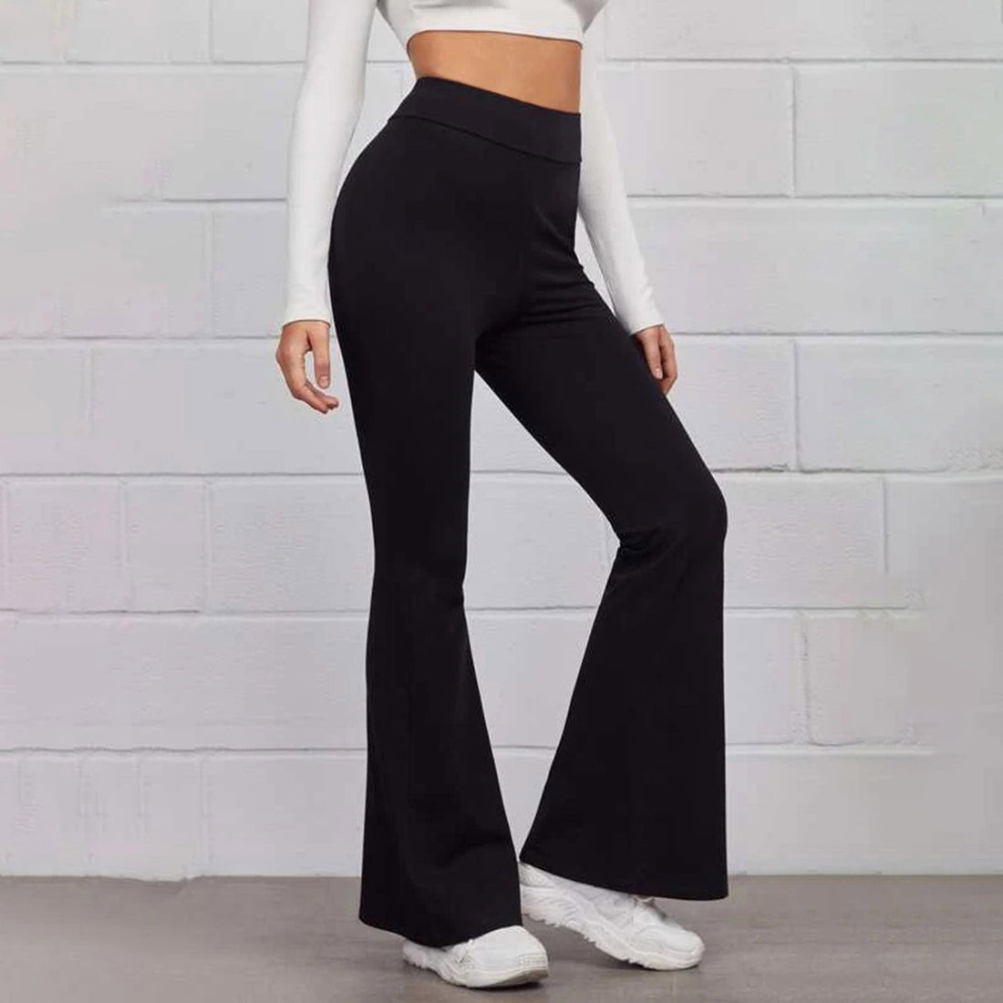 Cross High Waist Tight Flare Yoga Pants Black Bootcut Elastic Wide Leg Workout Trousers