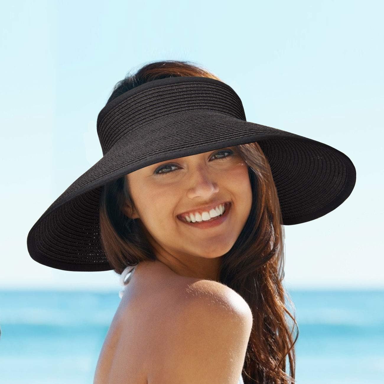 Foldable Straw Sun Visors Hat Wide Brim Adjustable Sun Hats