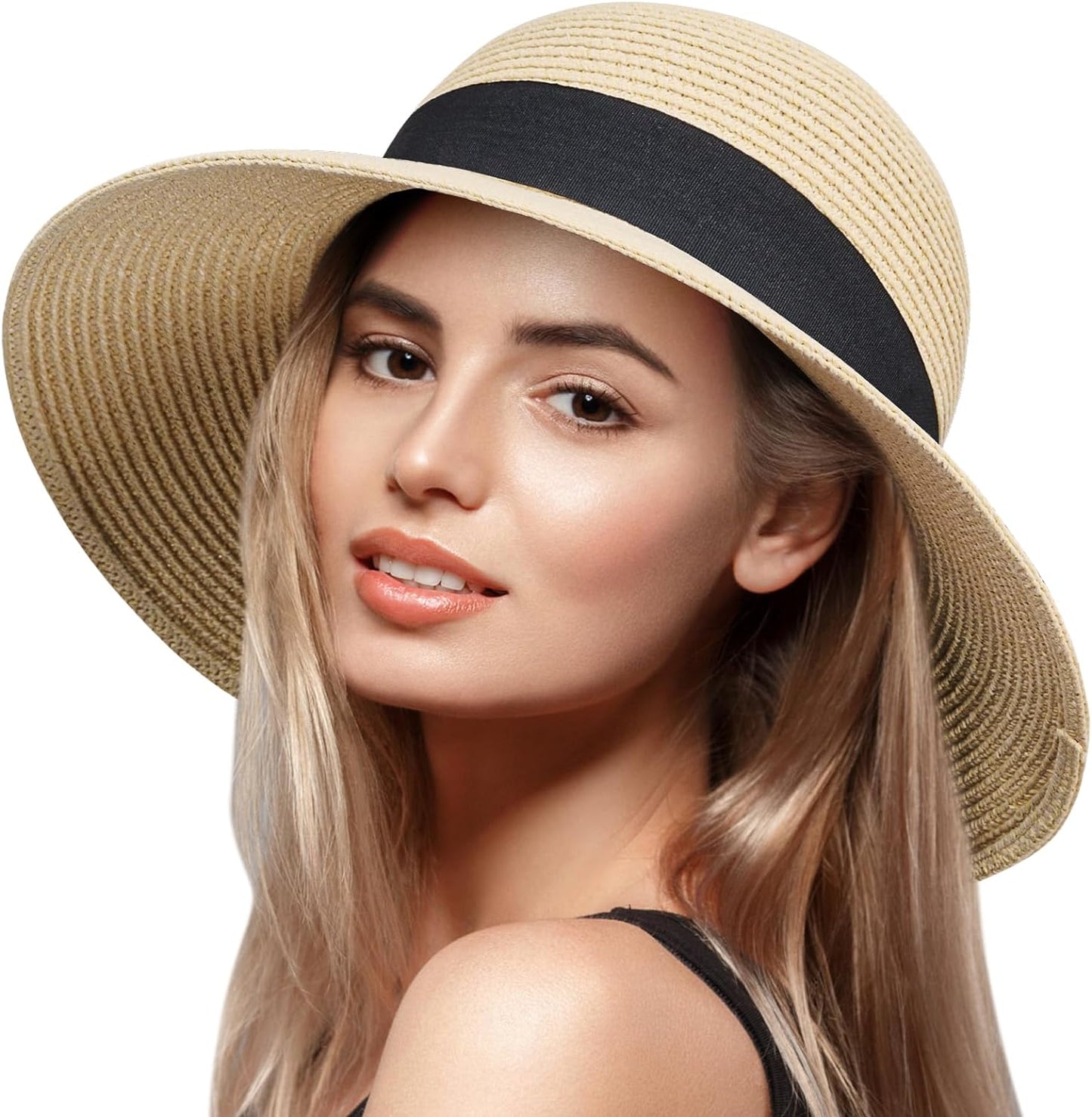 Wide Brim Summer Visor Beach Sun Straw Hats Packable UPF UV Foldable Travel