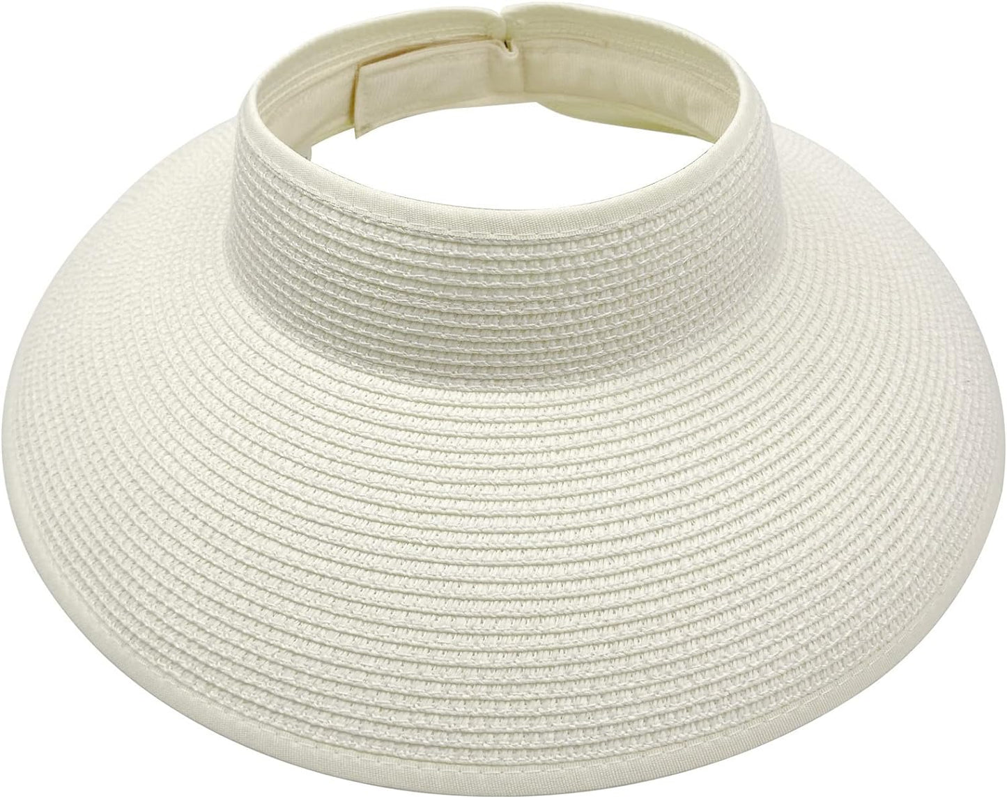 Sun Visors with Roll-Up Ponytail Packable Wide Brim Straw UV Protection Sun Beach Hats