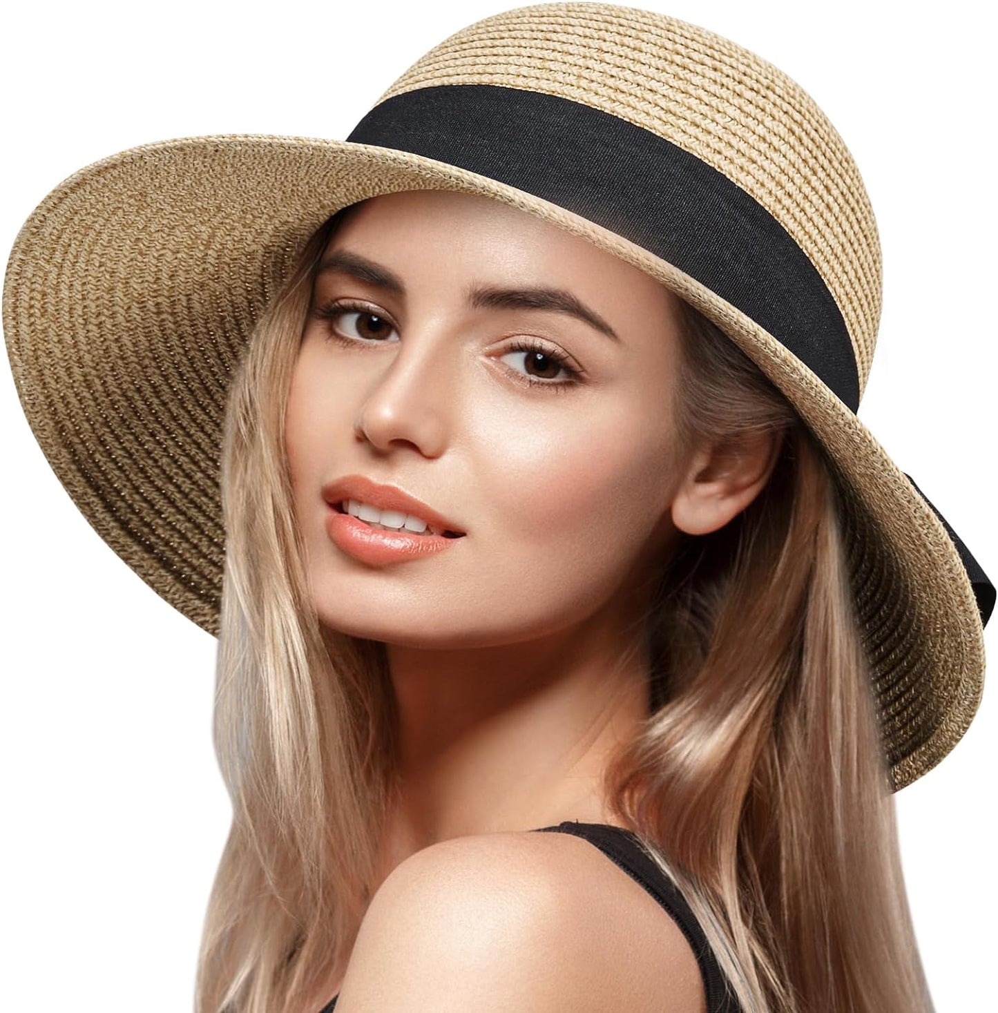 Wide Brim Summer Visor Beach Sun Straw Hats Packable UPF UV Foldable Travel